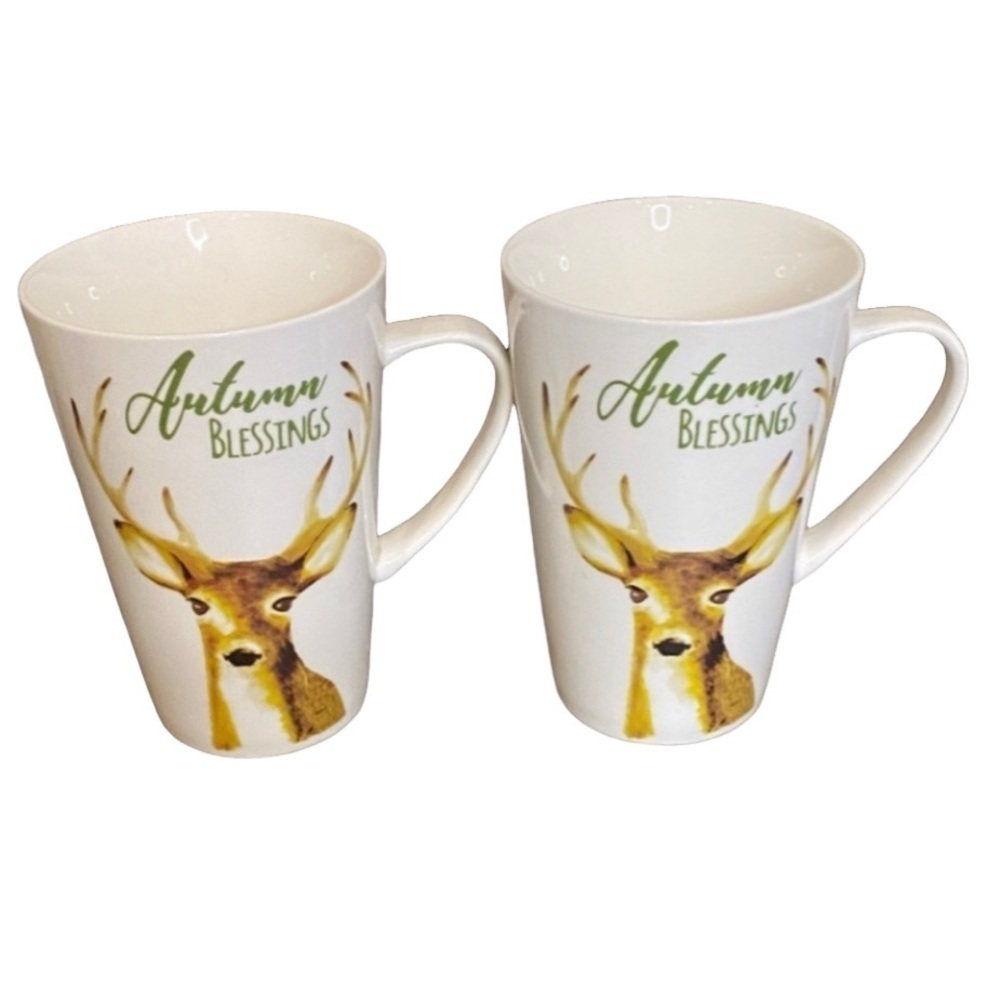 Jaclyn Smith Collection Autumn Blessings Deer Mug Set (2)- 15 Fl Ounce.